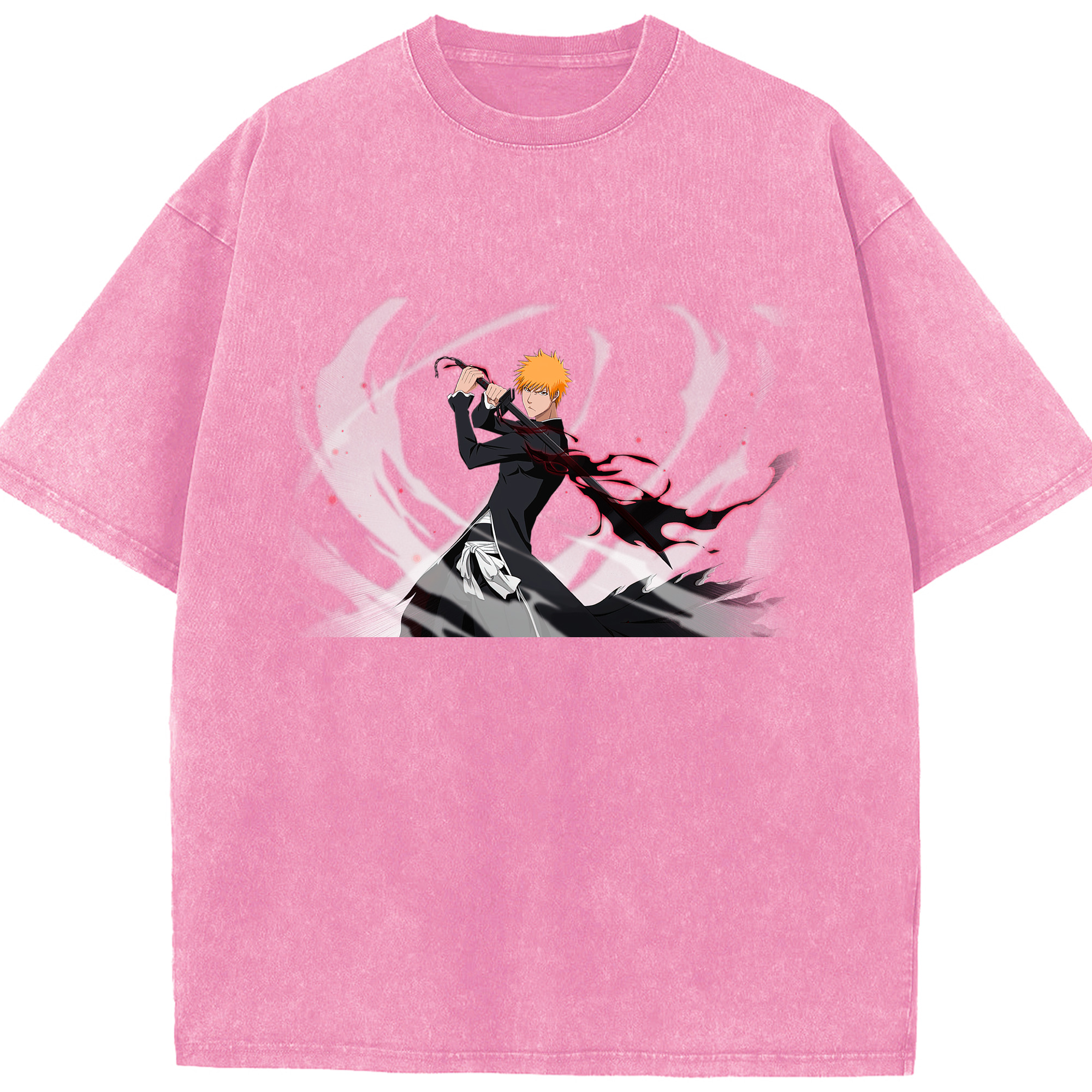 （画像用） ブリーチ 黒崎一護（くろさき いちご）BLEACH Kurosaki Ichigo 綿100% ヴィンテージ風 半袖Tシャツ（フロントプリント）